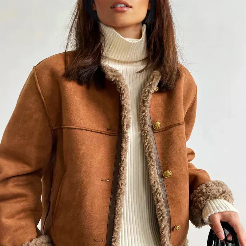 Sophie™ | Suede Button-Up Teddy Jacket